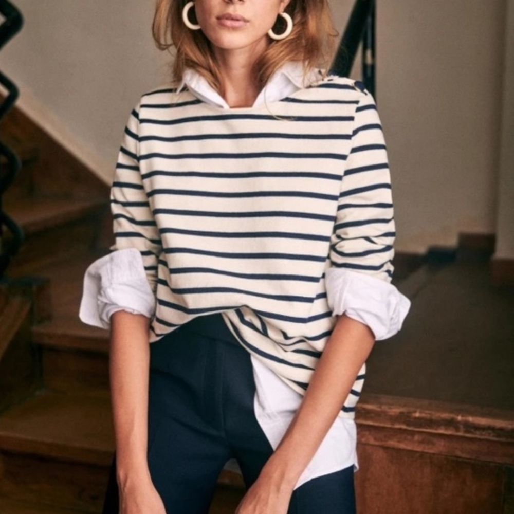 Sezane || Colette Mariniere in Ecru/Navy Stripe